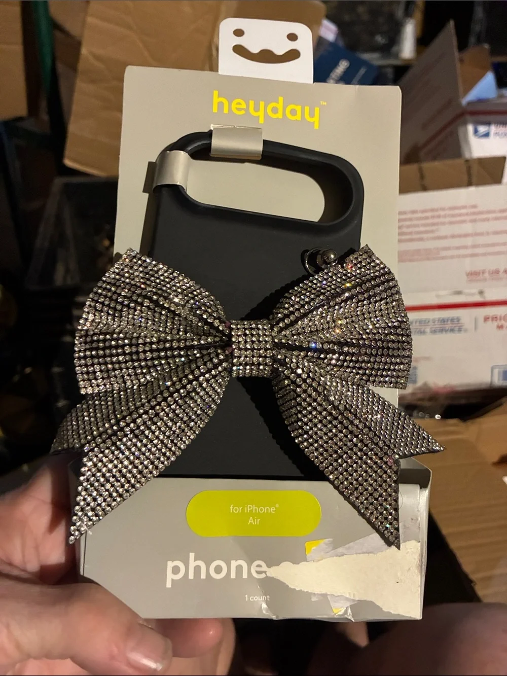 heyday Black Phone Case with Sparkling Silver Rhinestone Bow